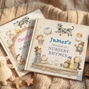 Personalized bedtime story book with custom nursery rhyme verses and name on every page, keepsake gift for first birthday and baby shower, vintage watercolor bear cub storybook illustrations, custom personalized baby book for newborn toddler, bedtime story book with name by Melisa Dreamland