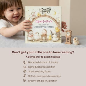 Personalized bedtime story book with custom nursery rhyme verses and name on every page, keepsake gift for first birthday and baby shower, vintage watercolor bear cub storybook illustrations, custom personalized baby book for newborn toddler, bedtime story book with name by Melisa Dreamland