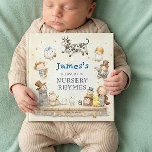 Personalized bedtime story book with custom nursery rhyme verses and name on every page, keepsake gift for first birthday and baby shower, vintage watercolor bear cub storybook illustrations, custom personalized baby book for newborn toddler, bedtime story book with name by Melisa Dreamland