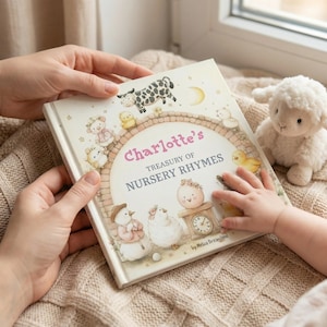 Personalized bedtime story book with custom nursery rhyme verses and name on every page, keepsake gift for first birthday and baby shower, vintage watercolor bear cub storybook illustrations, custom personalized baby book for newborn toddler, bedtime story book with name by Melisa Dreamland