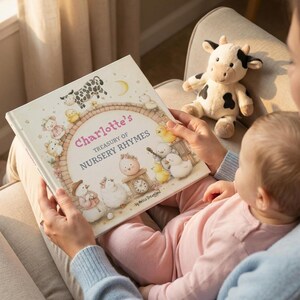 Personalized bedtime story book with custom nursery rhyme verses and name on every page, keepsake gift for first birthday and baby shower, vintage watercolor bear cub storybook illustrations, custom personalized baby book for newborn toddler, bedtime story book with name by Melisa Dreamland