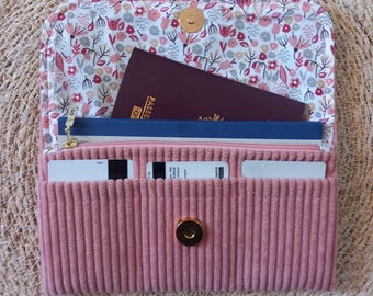Portefeuille/compagnon à rabat en velours fait main personnalisable – porte chequier, pochette zippée  broderie cadeau femme