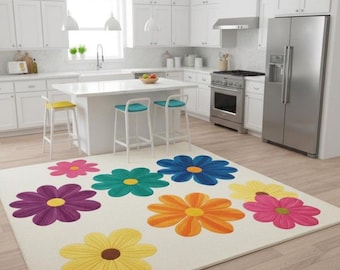 Hand-Tufted Wool Floral Area Rug | Colorful Oversized Flowers, Modern Boho Decor