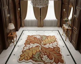 Hand-Tufted Wool Floral Rug, Persian Style, Botanical Design, Living Room Decor