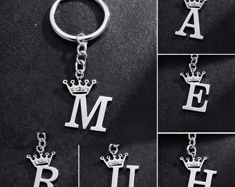 Personalized Crown Letter Keychain Alphabet Initial Stainless Steel Jewelry Gift