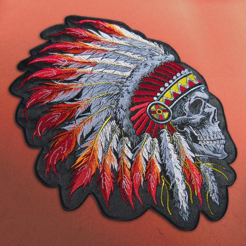 Indian Chief LARGE Skull Back Patch Native American Embroidered Patch ...