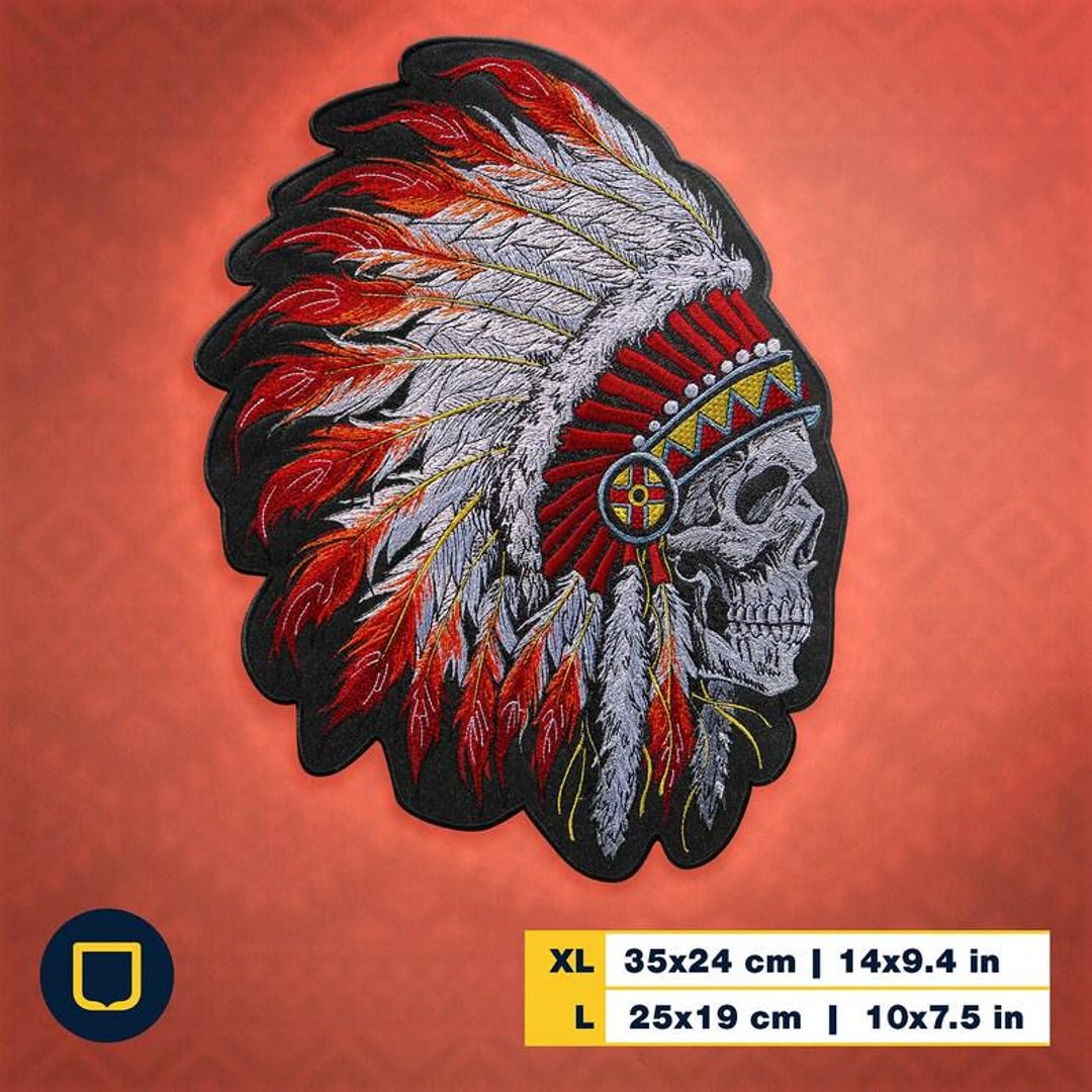 Indian Chief LARGE Skull Back Patch Native American Embroidered Patch ...