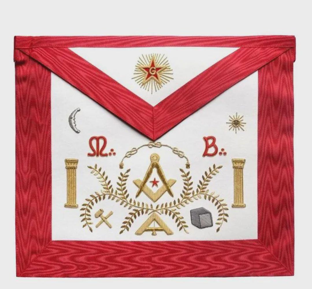 Master Mason Pattern Subtle Master Mason Apron – Red Border, Gold Embroidered Masonic Emblems - Etsy