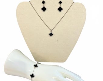 Collier Réversible Trèfle Noir Et Blanc – Acier, Sans Marque | Bijou Minimaliste, Deux Looks En Un, Cadeau Femme