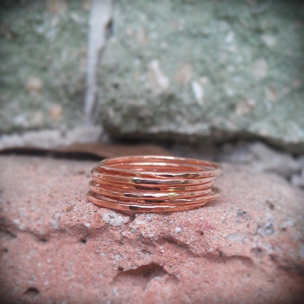 Hammered Rose Gold Stack Rings- Rose Gold Filled Set of 4  hammered rings