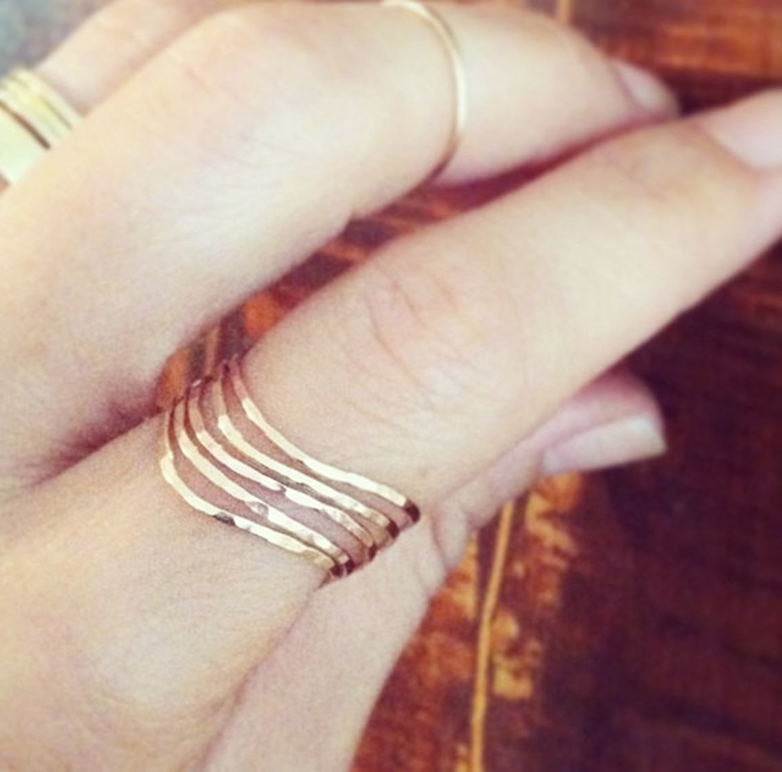 Set of 6 Wavy Stack Rings Hammered 14k Gold Filled 14k Rose Etsy