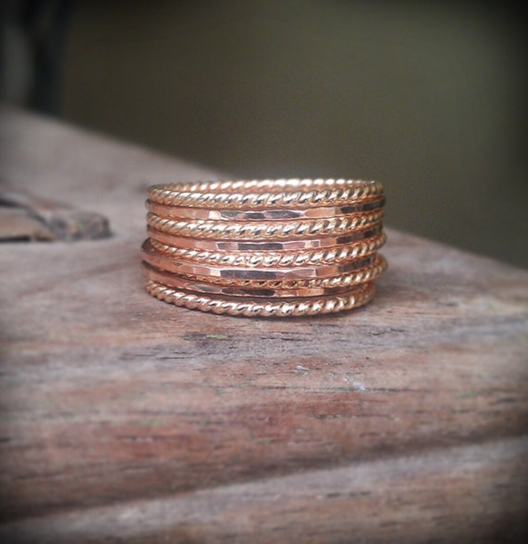 Stackable Rings Twist and Hammered Set of 9 14k Gold Filled - Etsy