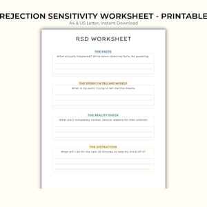 ADHD Rejection Sensitivity Worksheet Printable, RSD Sheet, Emotional Regulation Help