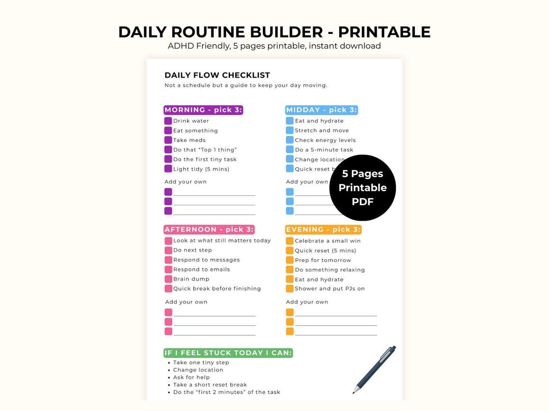 ADHD Friendly Daily Routine Builder, Habit Tracker, Instant Download ...