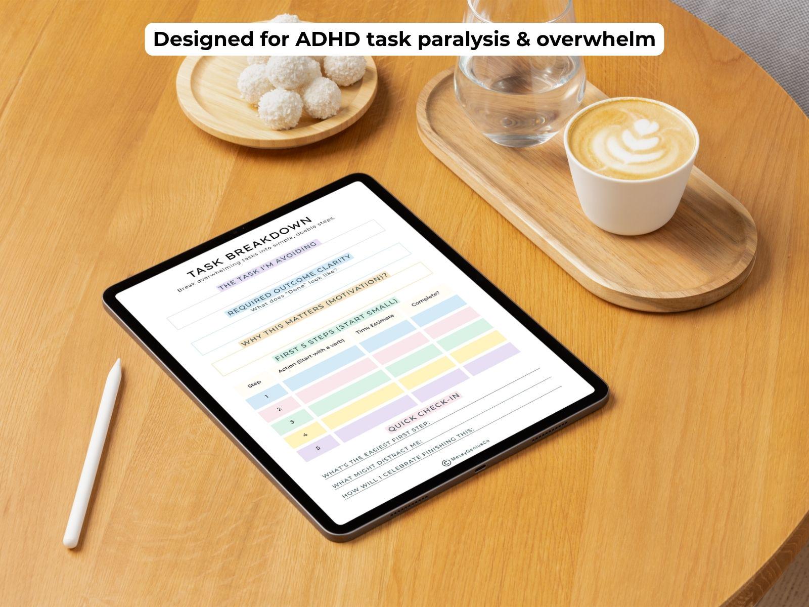 ADHD Task Breakdown Worksheet Printable, Executive Dysfunction Help ...