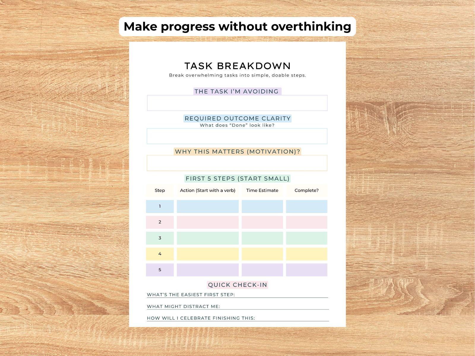 ADHD Task Breakdown Worksheet Printable, Executive Dysfunction Help ...