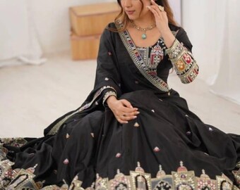Black Embroidered Velvet Lehenga Choli Set, Indian Wedding Outfit