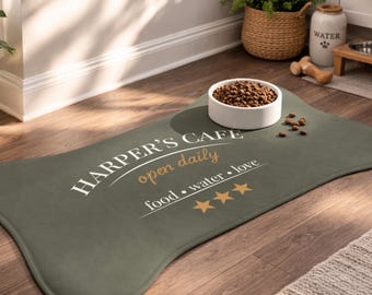 Personalized Pet Bowl Mat, Neutral Dog Feeding Station