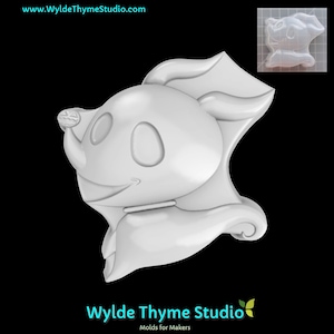 May include: White plastic mold of a cartoon character with a large head, small body, and a big smile. The character has a large, round nose and two large, round eyes. The mold is designed for making soap, candles, or other crafts.