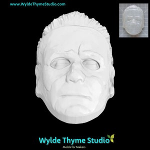 Może przedstawiać: Biała plastikowa forma ludzkiej twarzy, odpowiednia do tworzenia maski lub innego projektu rzemieślniczego.