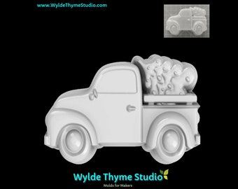 Alte LKW & Baum Gießform - 9,5 cm Bastelform | Seifenform | Harzform | Schokoladenform | Badebombenform | Leckerliform | Weihnachtstruck