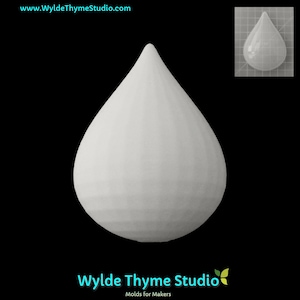 May include: A white teardrop-shaped mold for crafting. The mold is made of a smooth, flexible material and is perfect for creating resin or polymer clay projects.