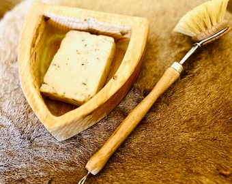 Hölzerne Abwasch-Seifenschale, Tampico-Bürste, Naturseife
