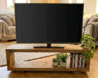 Handmade Rustic Reclaimed Wood TV Console | Farmhouse Media Unit, Bookshelf, Shoe Rack Storage