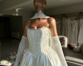A-Line Strapless Wedding Dress with Beaded Bodice – Romantic Embellished Bridal Gown