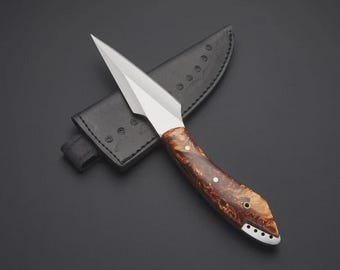custom handmade d2 steel kiridashi knife | survival knife featuring a wooden handle
