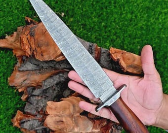 Bespoke Handcrafted Forged Damascus Steel Hunting Dagger Knife / Leather Sheath