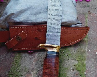 Wooden Handled Damascus Bowie Knife