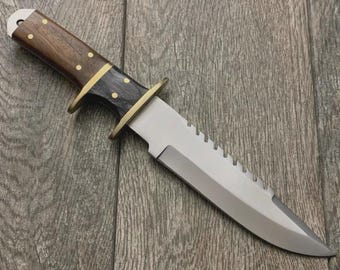 Bespoke Handmade D2 Steel Hunting Bowie Knife accompanied by a Leather Sheath
