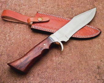 13" exceptional custom-made d2 steel blade bowie hunting knife - with sheath - tr-2410
