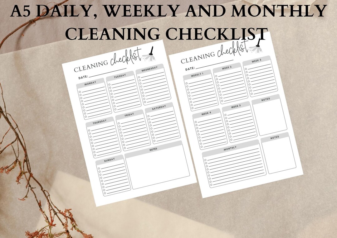 A5 Cleaning Schedule Printable | Daily, Weekly, Monthly Checklist ...