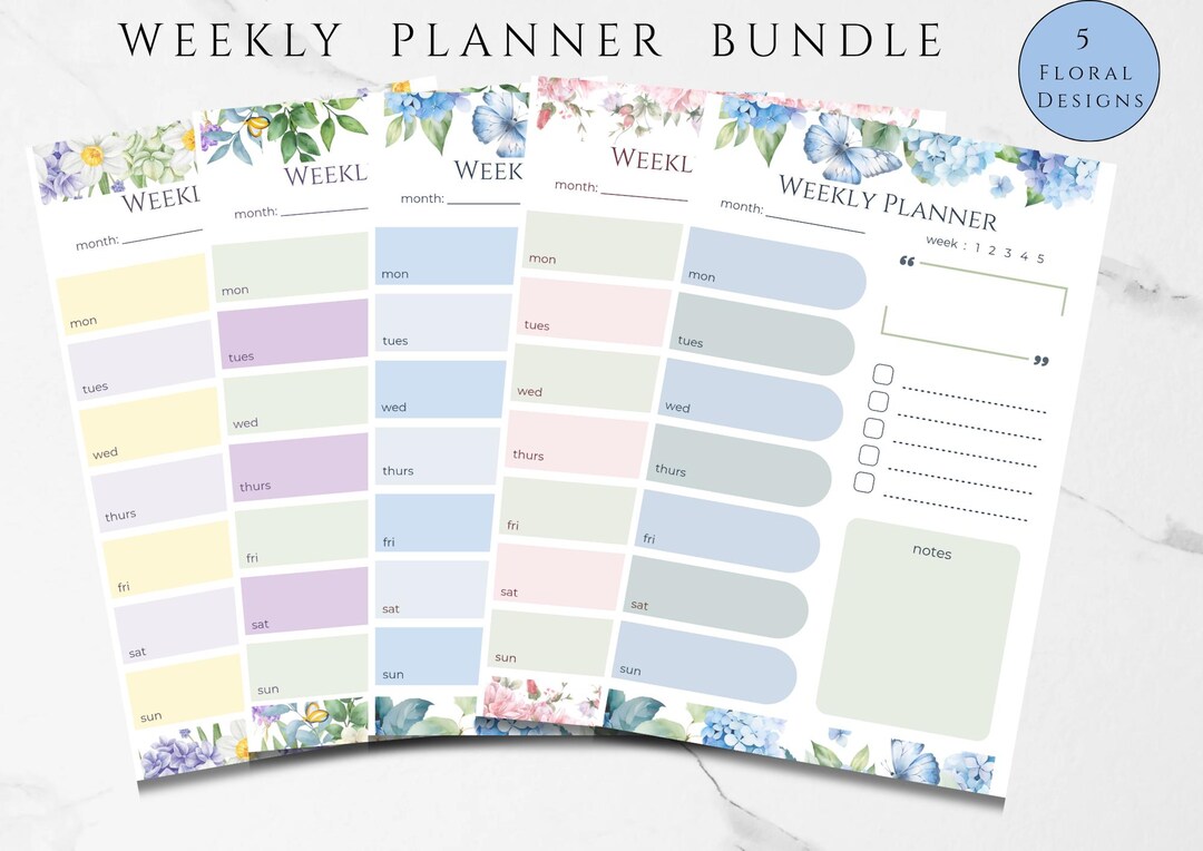 Printable Weekly A5 Planner Bundle | 5 Floral Sets |instant Download - Etsy