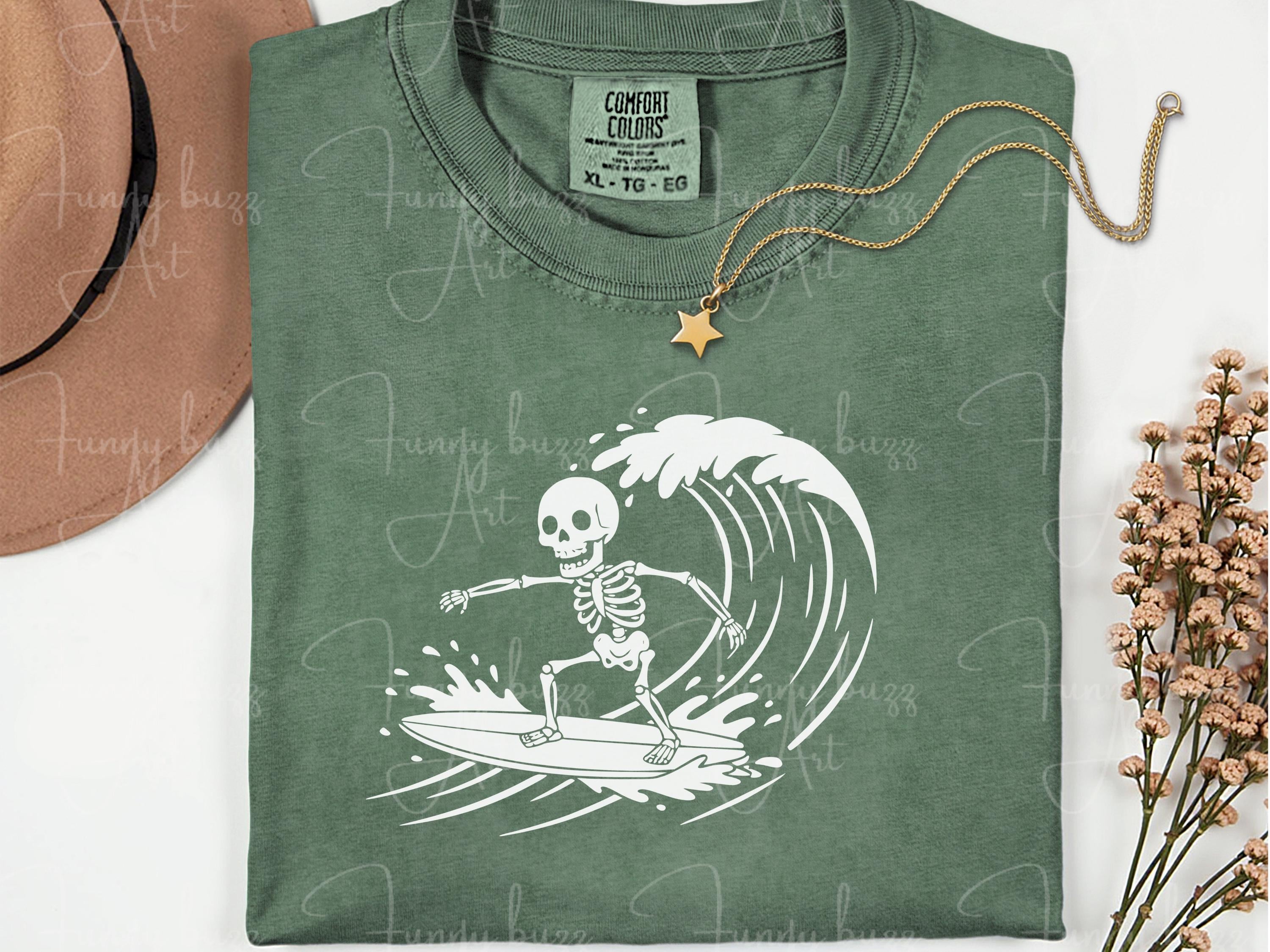 Skeleton Surfing SVG PNG Bundle (4 Designs), Spooky Surf Skeleton Beach ...