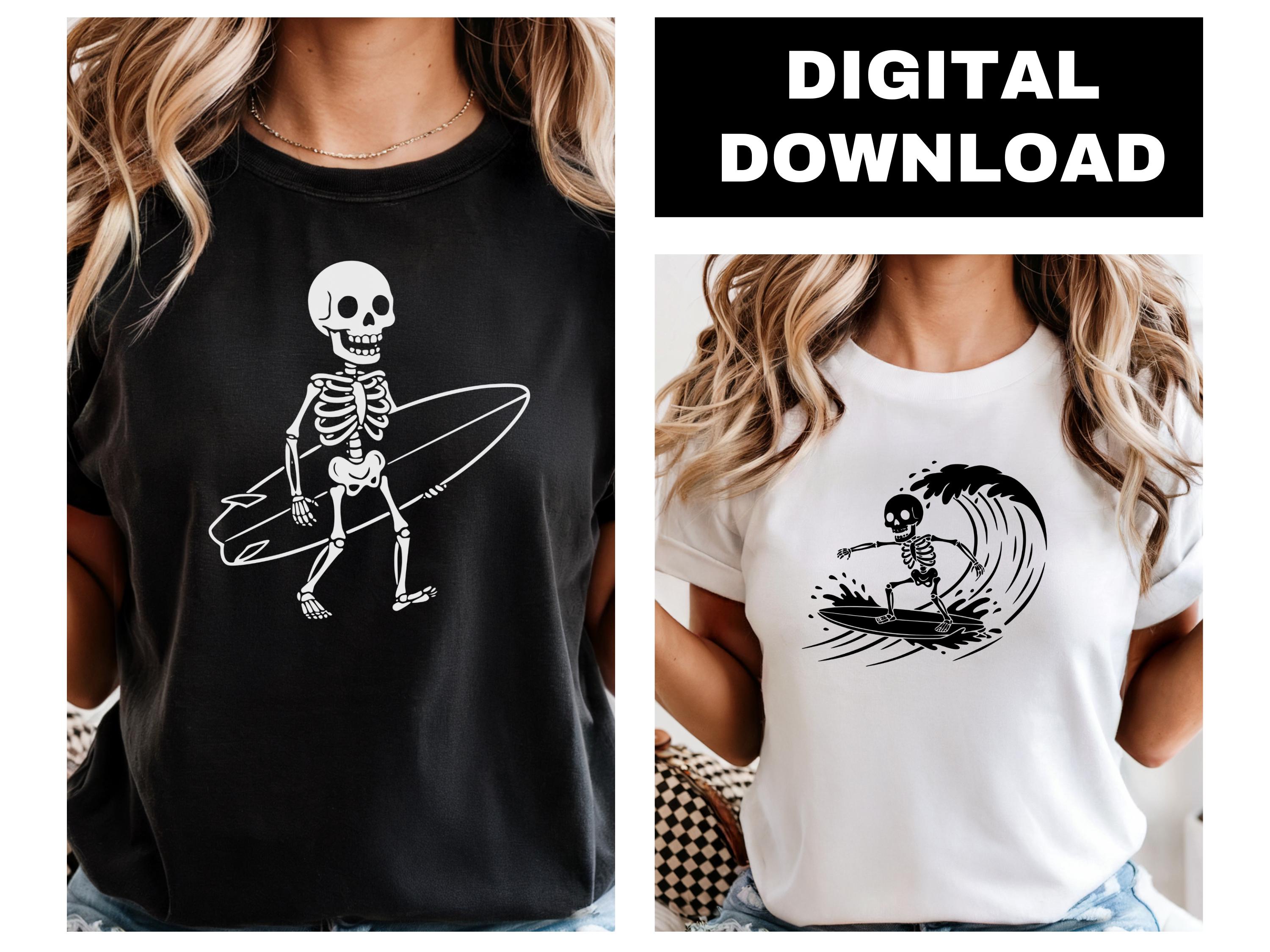 Skeleton Surfing SVG PNG Bundle (4 Designs), Spooky Surf Skeleton Beach ...