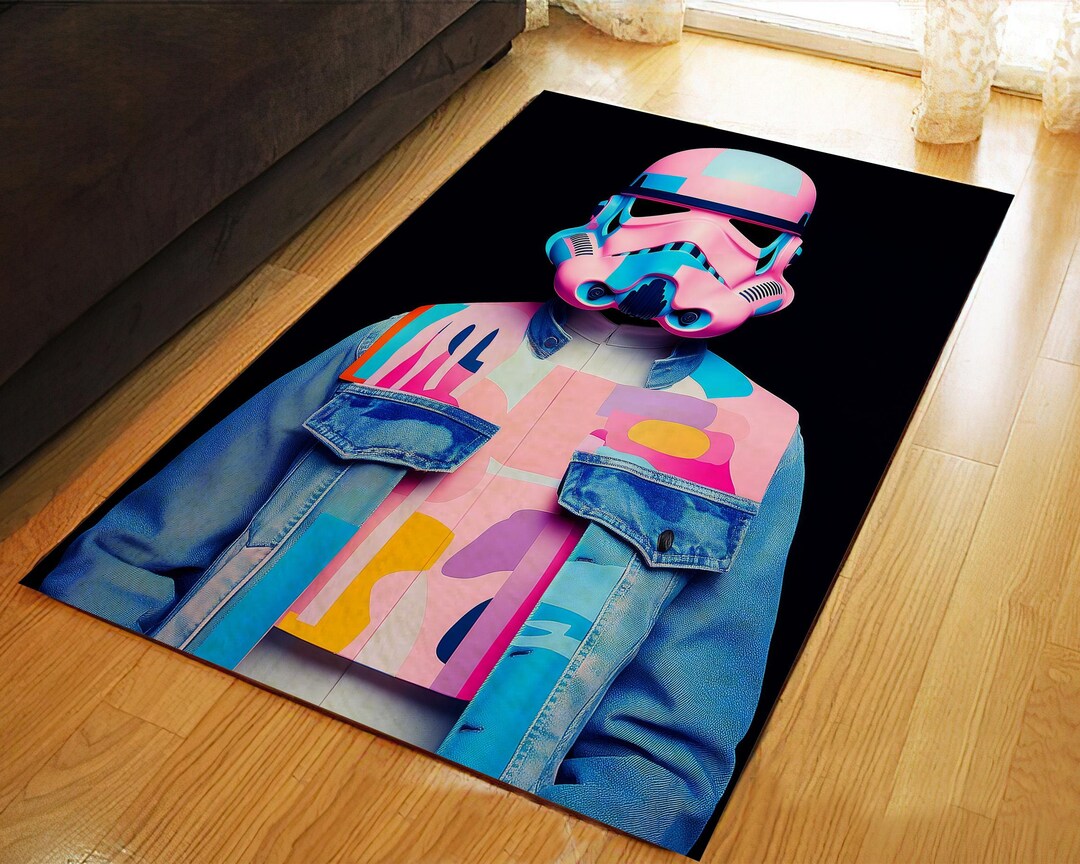 Cyperpunk Rug Synthwave Soldier Rug, Pink Blue Cyberpunk Floor Mat - Etsy