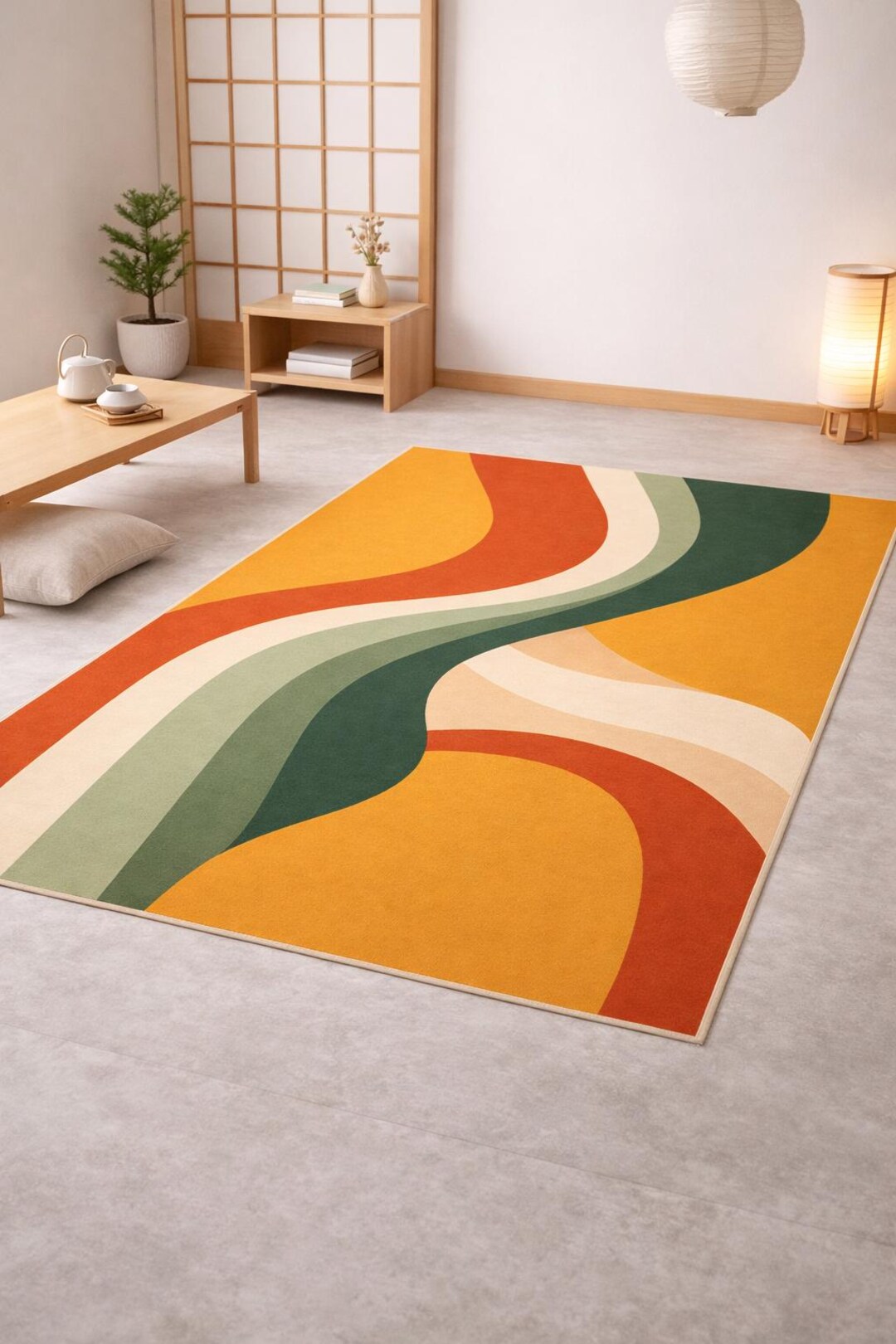 Wavy Long Rug Abstract Wavy Rug, Retro Swirl Design, Machine Washable - Etsy