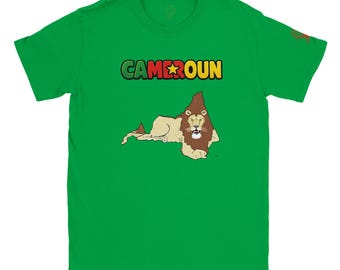 Cameroon Lion Map T-Shirt, Artistic Africa Geography Silhouette Tee, Roaring Lion Patriotic Apparel, Cultural Pride Gift for Him Her
