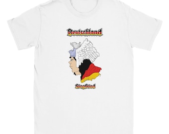 Siegfried Mythological Warrior T-Shirt – German Map Portrait with Winged Helmet