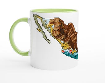 Mexico Map Border Ceramic Mug – Mexican Silhouette Design Inspired by Aztec Legend