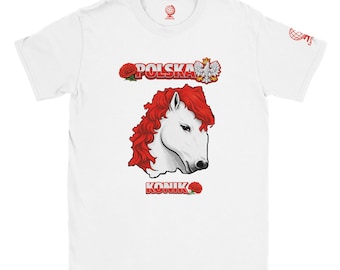 Konik Horse Border Poland Map T-Shirt – Polish National Emblem Eagle & Red Carnation Tee