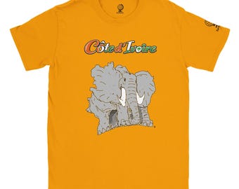 Ivory Coast border Elephant Map T-Shirt, African Map Art Tee, Unique Ivorian Heritage Gift, Men Women Cotton Shirt, Ivory Coast Art