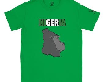 Nigeria Gorilla T-Shirt, African Wildlife Graphic Tee, Unique Map Art Apparel, Geographic Silhouette Shirt, Creative Animal Print Gift