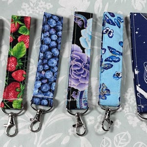 Fabric Wristlet Keychain: Handmade Lanyard with Lobster Clasp - Cat, Floral, Galaxy