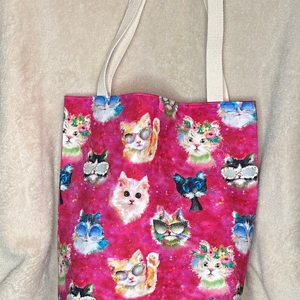 Cool Cats Tote Bag, Book Bag, Shopping Bag, Project bag with Snap Closure, Ready to Ship