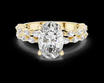 Anello di fidanzamento con diamante ovale da 2 carati certificato IGI, oro massiccio