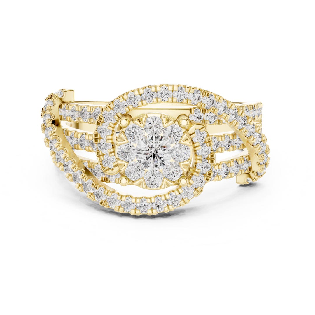 Round Diamond Cluster Halo Engagement Ring – Split Shank Gold/platinum ...